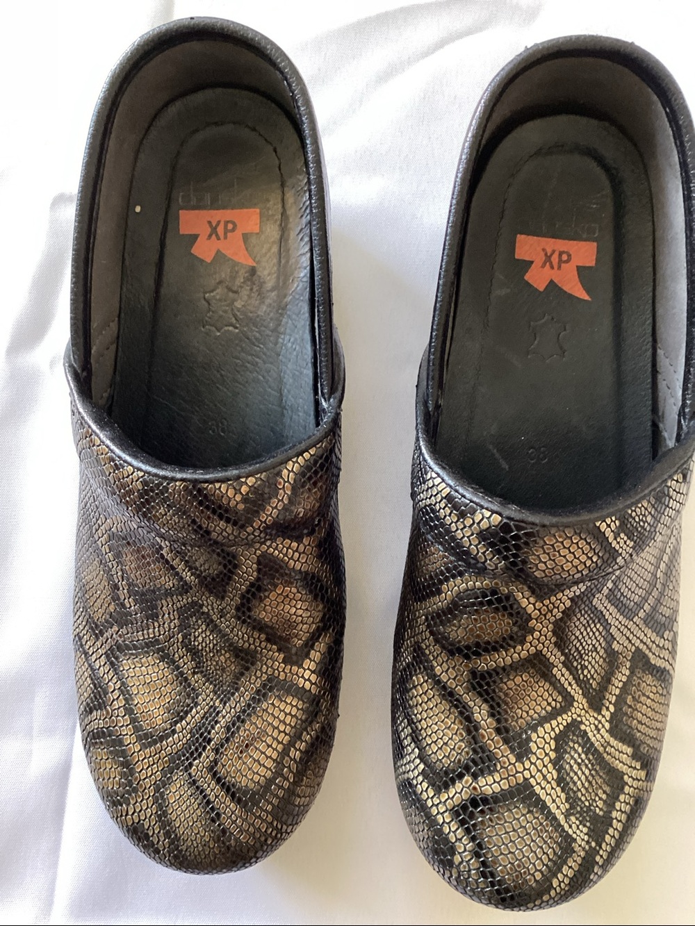Dansko Snake Print Clog Shoes in Black and Metallic Bronze sz 38 US 7.5_8 - Picture 2 of 4
